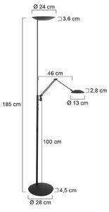 Steinhauer LED stojacia lampa osvetľujúca strop Daphne 2 + – čierna na citanie,, , Čierna, Obývacia izba / jedáleň, kov, Moderný, Zemné bodové svetlo