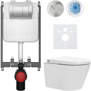 CERANO - Závesné WC s bidetom Cronus Standard - biela lesklá - tlačidlo Prime/Maxio, strieborné - na zamurovanie - 59,3x38,4 cm