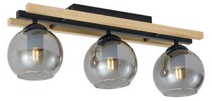 Moderné stropné svietidlo čierne s drevom a dymovým sklom 3-Lights - Aleks