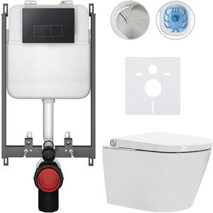CERANO - Závesné WC s bidetom Cronus Standard - biela lesklá - tlačidlo Prime/Modulo, čierne - na zamurovanie - 59,3x38,4 cm