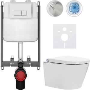 CERANO - Závesné WC s bidetom Cronus Standard - biela lesklá - tlačidlo Prime/Modulo, biele - na zamurovanie - 59,3x38,4 cm