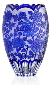 Bohemia Crystal Ručne brúsená váza Wild Rose Modrá 305mm