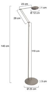Steinhauer LED stojacia lampa Zenith2, 1-pl. žiarovka, oceľ, diaľkové ovládanie, Hliník / sivá / zinok, Obývacia izba / jedáleň, kov, Moderný, Svetlo na čítanie