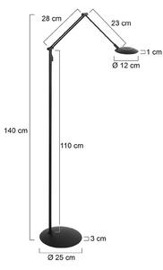 Steinhauer LED stojacia lampa Zenith2, 1-pl. žiarovka, čierna, diaľkové ovládanie, Čierna, Obývacia izba / jedáleň, kov, Moderný, Svetlo na čítanie