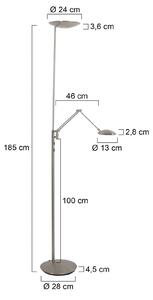 Steinhauer LED stojacia lampa osvetľujúca strop Daphne 2 +, na citanie, oceľ,, , Hliník / sivá / zinok, Obývacia izba / jedáleň, kov, Moderný, Zemné bodové svetlo
