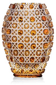 Bohémia Crystal Ručne brúsená váza Osmihran Amber 205mm