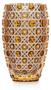 Bohémia Crystal Ručne brúsená váza Osmihran Amber 205mm