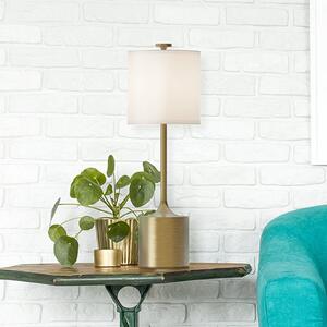 Elstead Stolová lampa Issa, slonovinová/zlatá, 68 cm, ľan/kov, Krémová / jantárovo žltá, Obývacia izba / jedáleň, Hliník, Vintage, Stojacie svietidlo