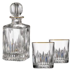 Bohemia Crystal ručne brúsený whisky set Prisma Line Gold (1 karafa + 2 poháre)