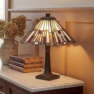 QUOIZEL Stolová lampa Inglenook, bronzová/farebná, výška 37 cm, kov/sklo, Hnedá / staromosadz, Obývacia izba / jedáleň, kov, Tiffany, Stojacie svietidlo