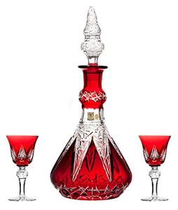 Bohemia Crystal Brúsený Likér set Flowerbud červená (1 karafa + 6 pohárov)