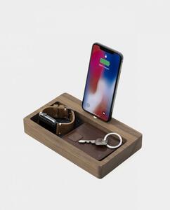 OakyWood Drevený organizér s nabíjačkou na iPhone Orech