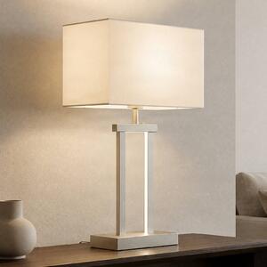 Lindby Stolná lampa Sigurd, biela, látka, výška 54 cm, E27, Hliník / sivá / zinok, Obývacia izba / jedáleň, Textil / látka / hodváb, Moderný, Stojacie svietidlo