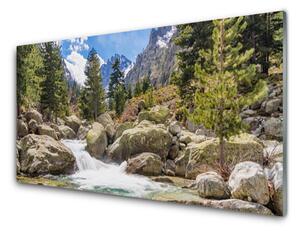 Sklenený obklad Do kuchyne Hora les kamene rieka 120x60 cm