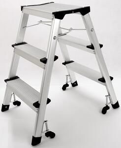 Hliníkové obojstranné skladacie mobilné schodíky, 2x3 stupne, výška 680 mm