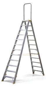 Obojstranné hliníkové schodíky ALVE FORTE s madlom, 2x12 stupňov, výška 2,55 m