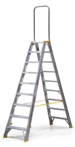 Obojstranné hliníkové schodíky ALVE FORTE s madlom, 2x9 stupňov, výška 1,91 m
