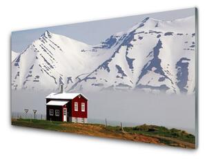 Skleneny obraz Hora dom krajina 140x70 cm 2 Prívesky