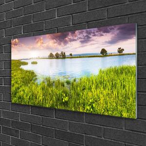 Skleneny obraz Tráva jazero príroda 120x60 cm 4 Prívesky