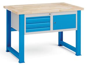 Dielenský stôl KOVONA, závesná skrinka a 3 zásuvky na náradie, buková škárovka, pevné nohy, 1700 mm