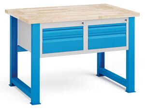 Dielenský stôl KOVONA, 4 zásuvky na náradie, buková škárovka, pevné nohy, 1200 mm