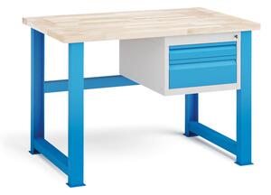 Dielenský stôl KOVONA, 2 zásuvky na náradie, buková škárovka, pevné nohy, 2100 mm