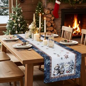 Vianočný gobelínový behúň na stôl s lurexom Magický Santa a snehové vločky Farba Viacfarebná Rozmery 45x90 cm