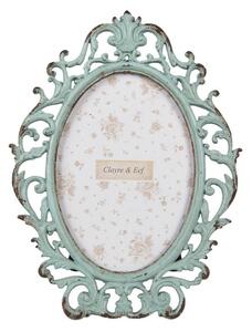 Zelený antik kovový oválny fotorámik so zdobením - 14*2*18 cm / 9*13 cm - Clayre & Eef