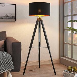 Trojnohá lampa Triac s dreveným stojanom, čierna