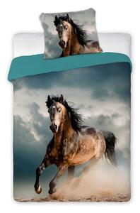 Modré posteľné obliečky s cválajúcim koňom Modrá