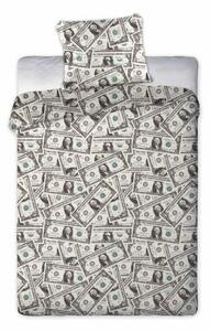 Bavlnená posteľná bielizeň s motívom dolárov Sivá