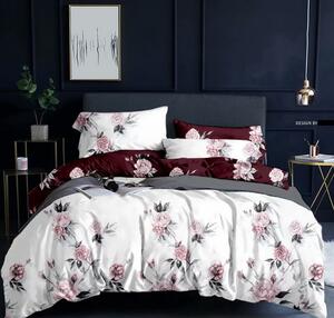 Biele posteľné obliečky s motívom ružových ruží Biela