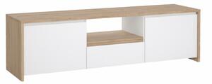 KONDELA TV stolík, dub hickory/biela extra vysoký lesk, NEXT 50315