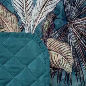 Kvalitná tyrkysová deka pokrytá potlačou exotických vtákov a kvetín 150 x 200 cm Tyrkysová