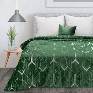 Kvalitná a hrejivá zelená deka zdobená strieborným geometrickým tvarom 150 x 200 cm Zelená