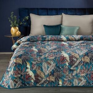 Kvalitná tyrkysová deka pokrytá potlačou exotických vtákov a kvetín 150 x 200 cm Tyrkysová