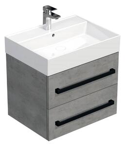 Kúpeľňová skrinka s čiernou úchytkou a umývadlom SAT Cube Way 60x71x46 cm betón mat CUBE46C603BESAT