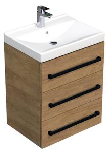Kúpeľňová skrinka s čiernou úchytkou a umývadlom SAT Cube Way 60x71x46 cm dub Hickory mat CUBE46C603DHVER
