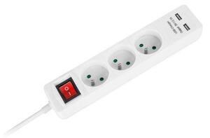 Predlžovacia zásuvka 3 x + 2 x USB + vypínač 3 m biela