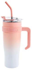 Pronett XJ5556 Termohrnček s držadlom a slamkou, nerezová oceľ, 1200 ml, ombre pink