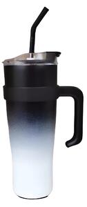 Pronett XJ5556 Termohrnček s uchom a slamkou, nerez, 1200 ml, ombre čierny