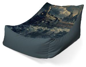 Sablio Sedací vak Lounge Parná lokomotíva v zasneženom meste - 80 x 95 x 50 cm