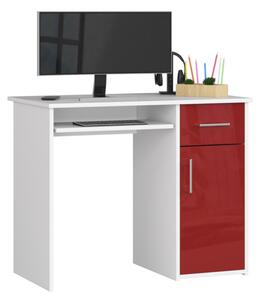 Písací stôl PINTA 2, 90x74x50, biela/červená lesk