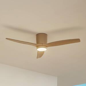 Lucande LED stropný ventilátor Sorin, béžový, DC, tichý, IP44, Krémová / jantárovo žltá, Obývacia izba / jedáleň, kov, Moderný