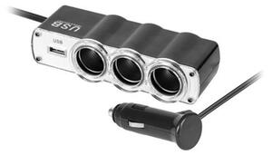 Autoadaptér napájací 3x zásuvka+USB+kábel