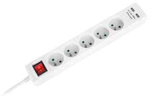 Predlž. zásuvka 5x+2xUSB+vypínač 1,5m biela
