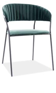 Zelená jedálenská stolička LIRA B VELVET s čiernymi nohami