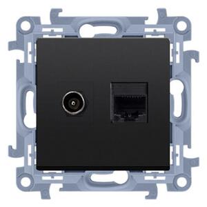 Zásuvka SAT "F" + RJ45 Simon 10 modul čierna matná