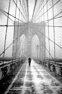 Fotografia New York Walker in Blizzard - Brooklyn Bridge, Martin Froyda, (26.7 x 40 cm)