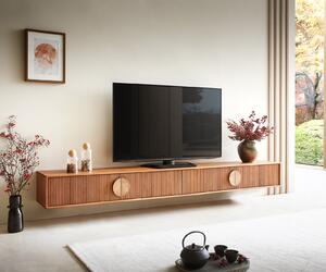 DELIFE TV stolík Surimu 240 cm akácia svetlohnedá 4 dvierka korková rukoväť závesný